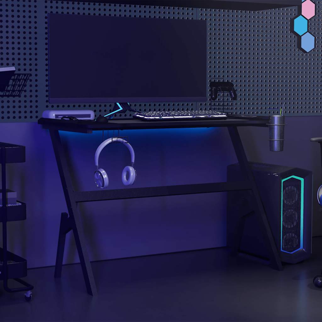 Scrivania da Gaming con LED e Gambe a Y Nera 110x60x75 cm - homemem39