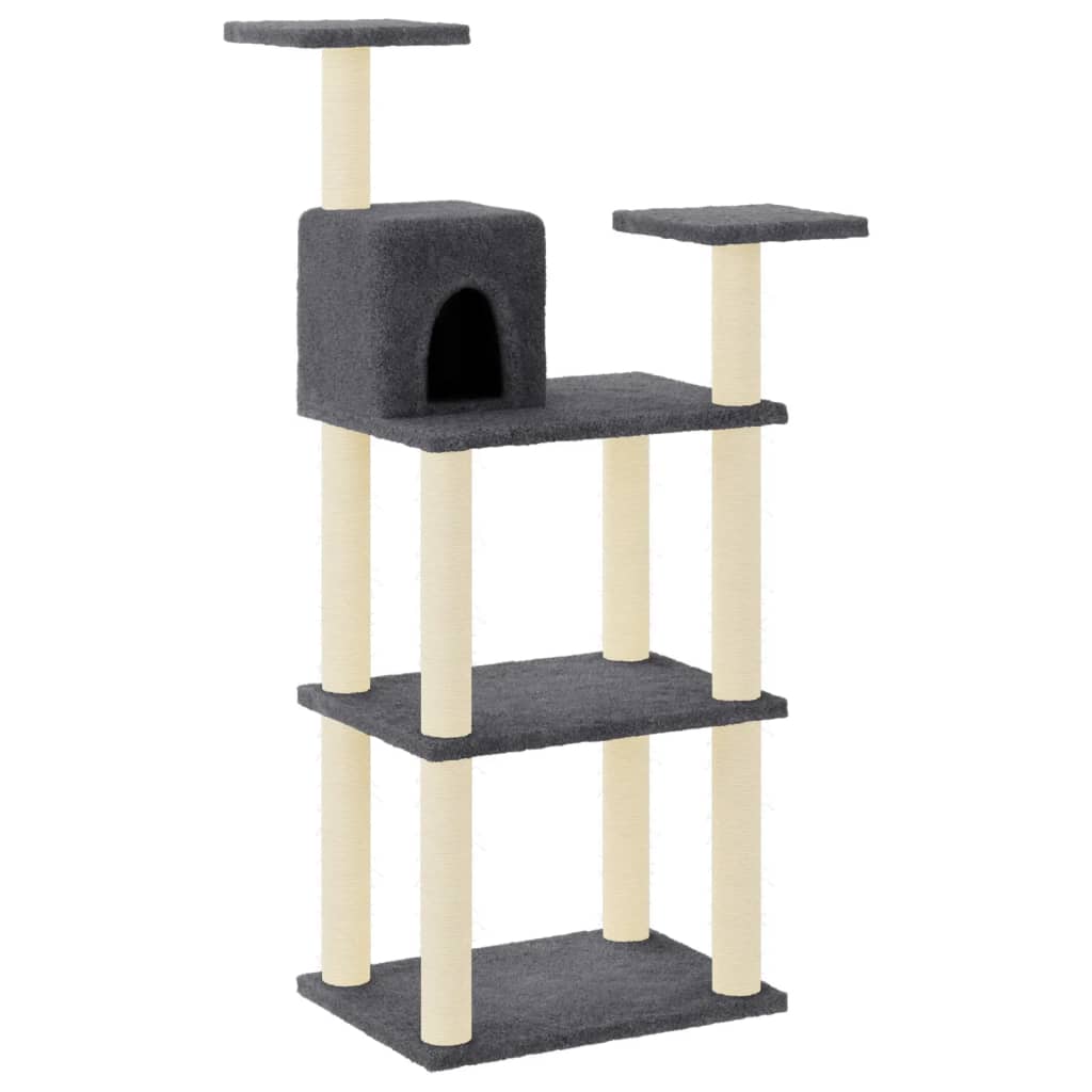Albero per Gatti con Tiragraffi in Sisal Grigio Scuro 118,5 cm - homemem39
