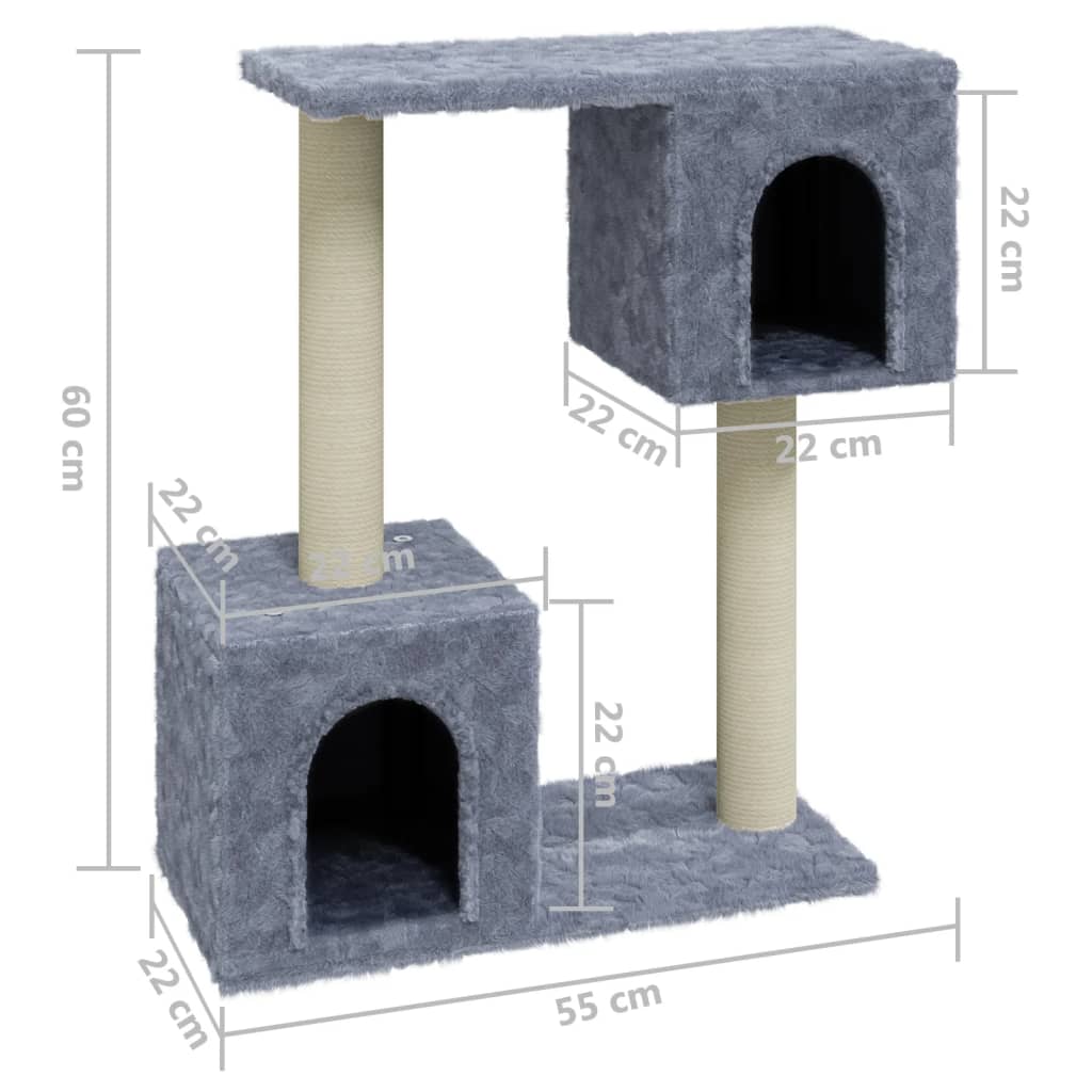 Albero per Gatti con Tiragraffi in Sisal Grigio Chiaro 60 cm | homemem39