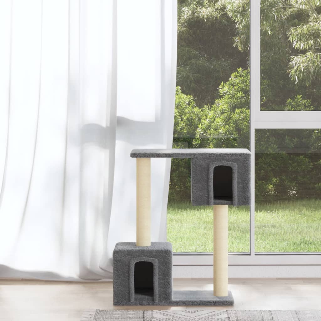 Albero per Gatti con Tiragraffi in Sisal Grigio Chiaro 60 cm - homemem39