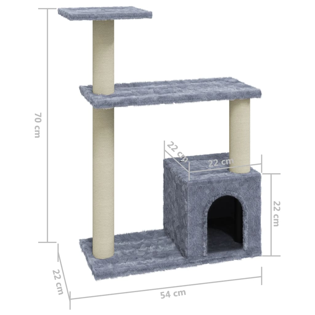 Albero per Gatti con Tiragraffi in Sisal Grigio Chiaro 70 cm - homemem39