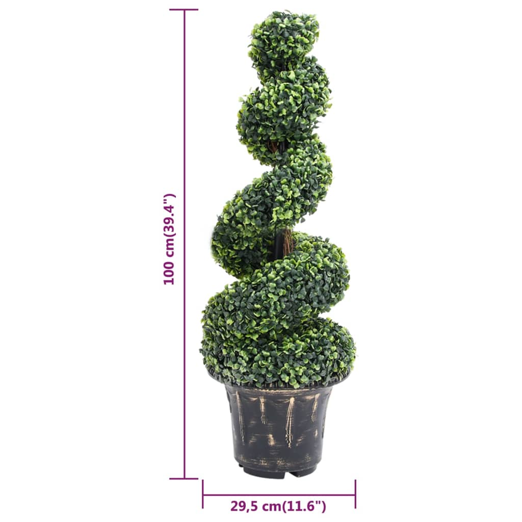 Pianta di Bosso Artificiale a Spirale con Vaso Verde 100 cm | homemem39