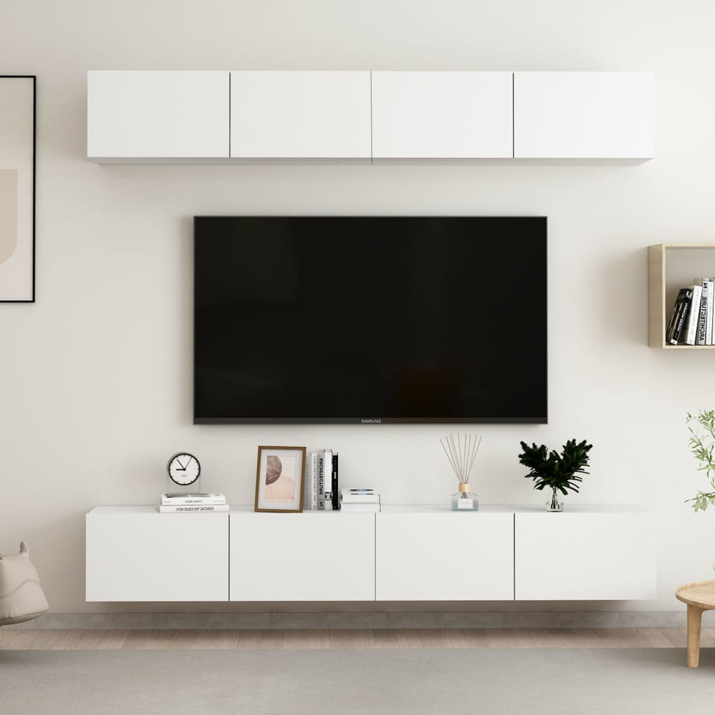 Mobili Porta TV 4 pz Bianchi 100x30x30 cm in Legno Multistrato - homemem39