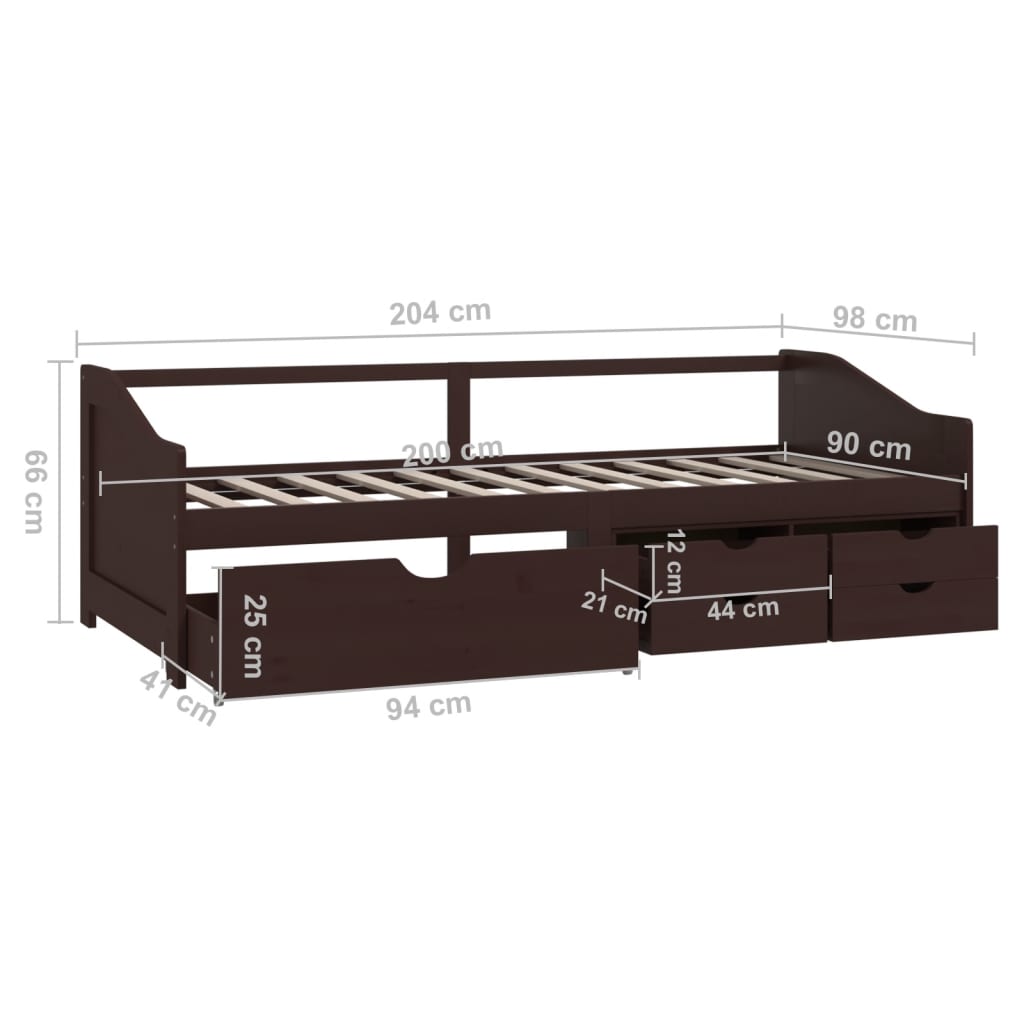 Divano Letto 3 Posti e Cassetti Marrone Scuro in Pino 90x200cm | homemem39