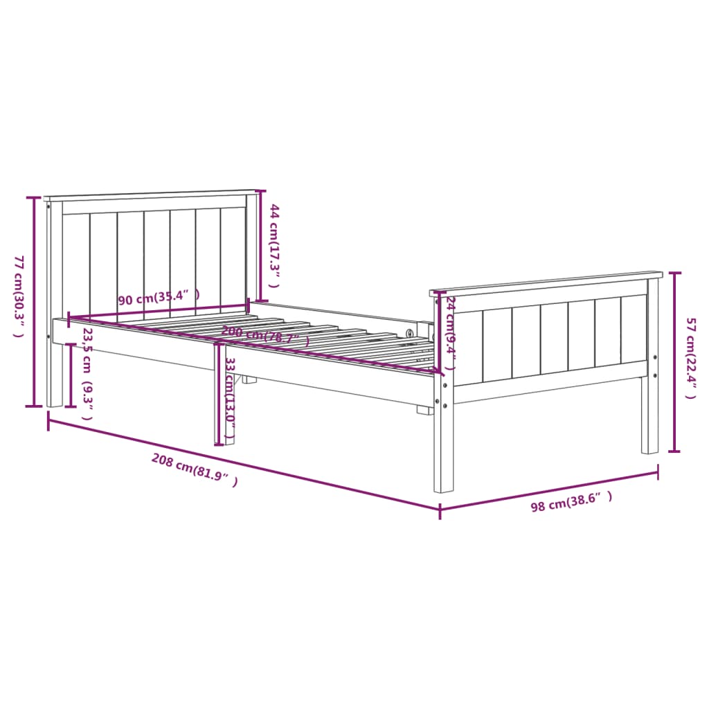 Giroletto Marrone Scuro in Legno Massello di Pino 90x200 cm | homemem39