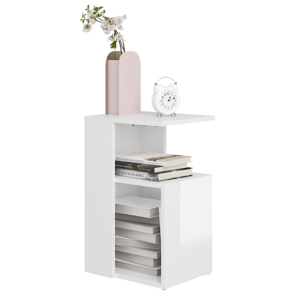 Tavolino Bianco Lucido 36x30x56 cm in Legno Multistrato - homemem39