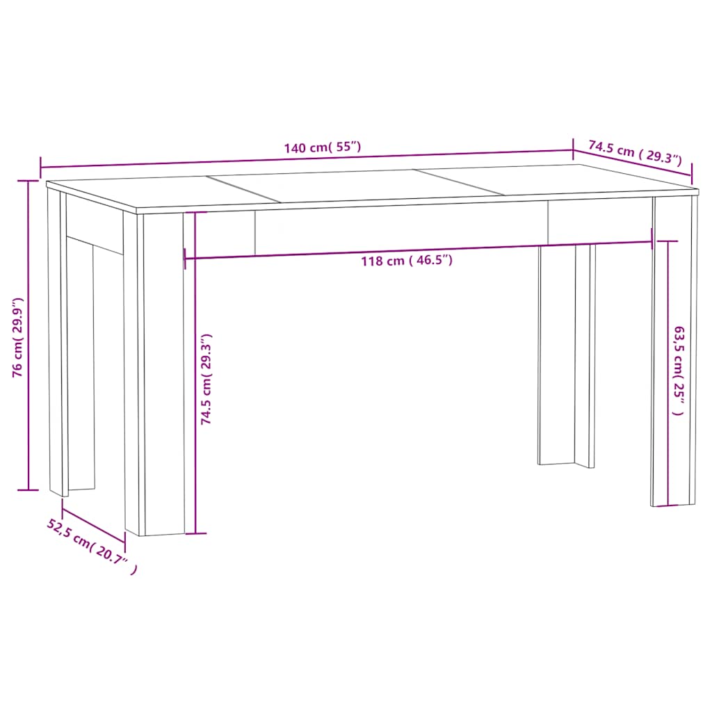 Tavolo da Pranzo Bianco 140x74,5x76 cm in Legno Multistrato - homemem39