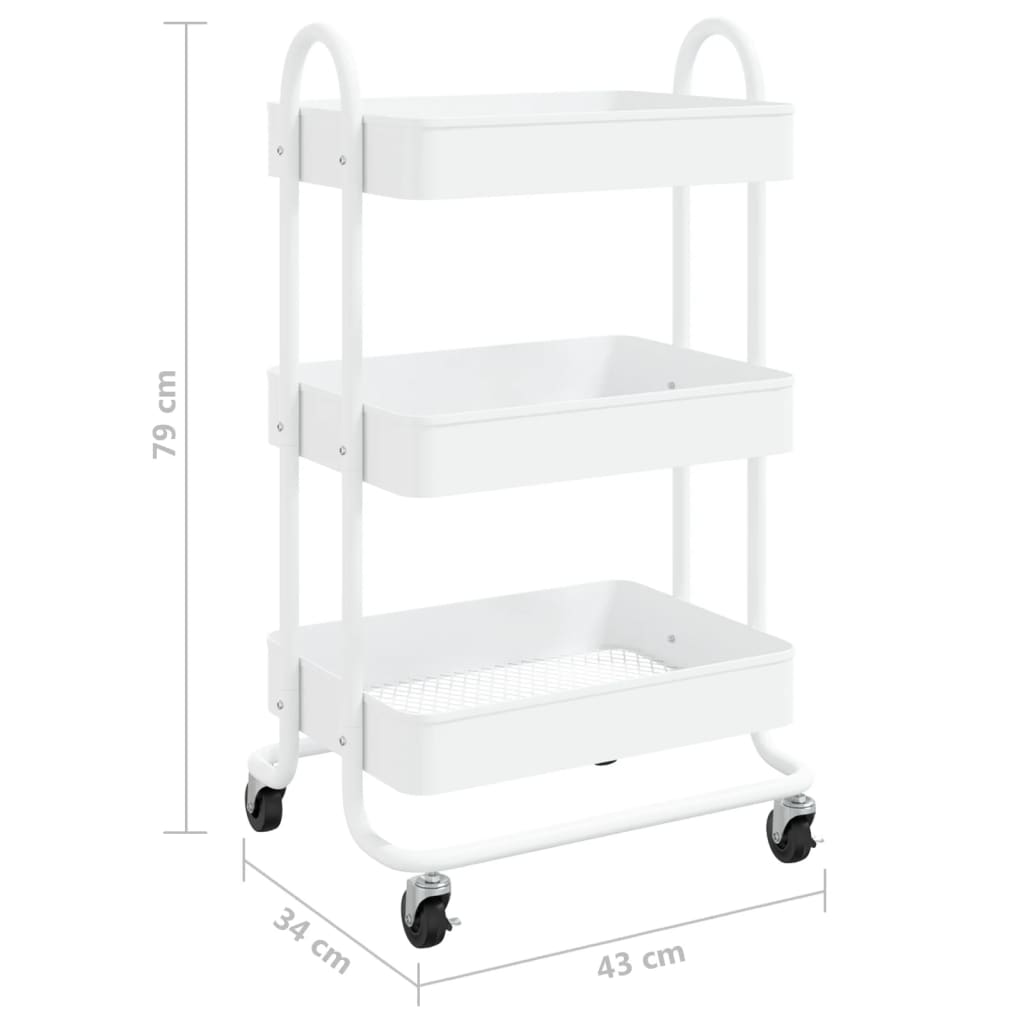 Carrello a 3 Livelli Bianco 43x34x79 cm in Acciaio