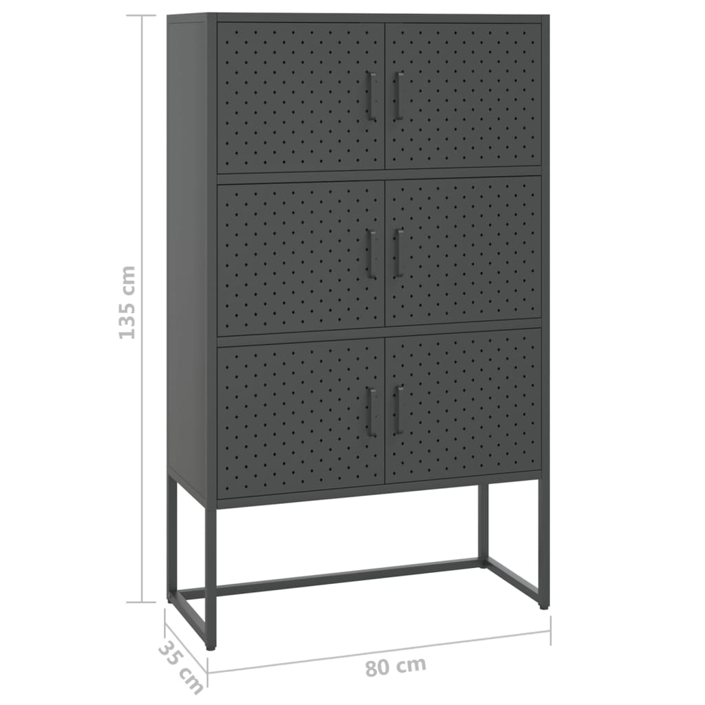 Credenza Alta Antracite 80x35x135 cm in Acciaio | homemem39