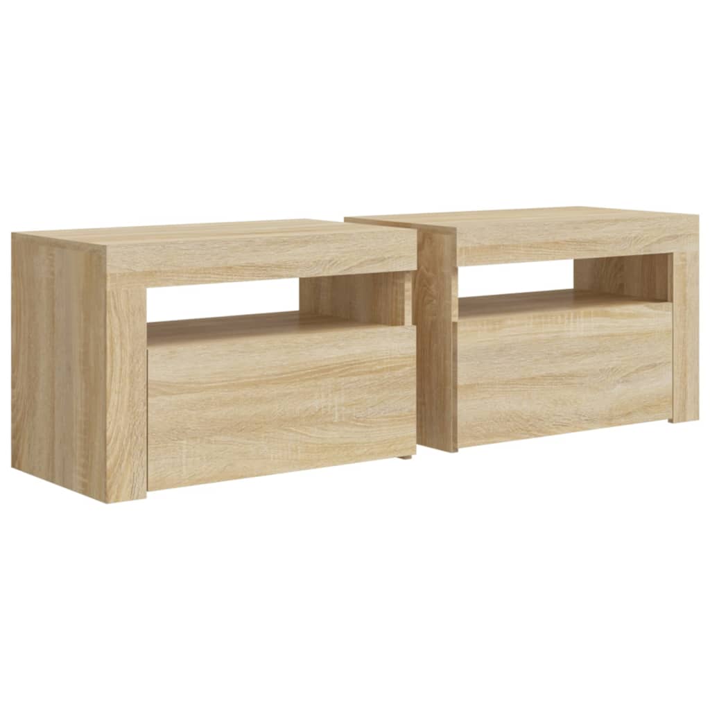 Comodini 2 pz con Luci LED Rovere Sonoma 60x35x40 cm - homemem39