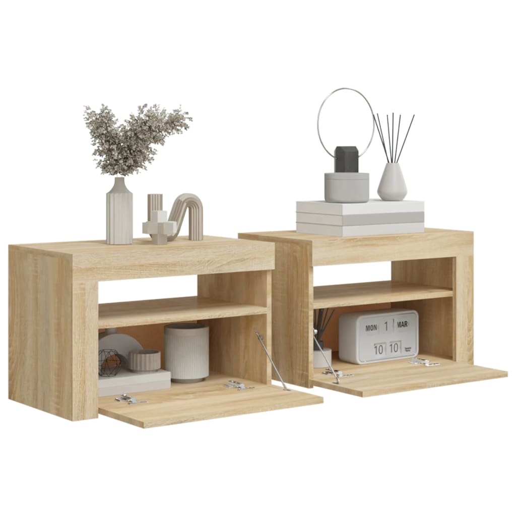Comodini 2 pz con Luci LED Rovere Sonoma 60x35x40 cm - homemem39