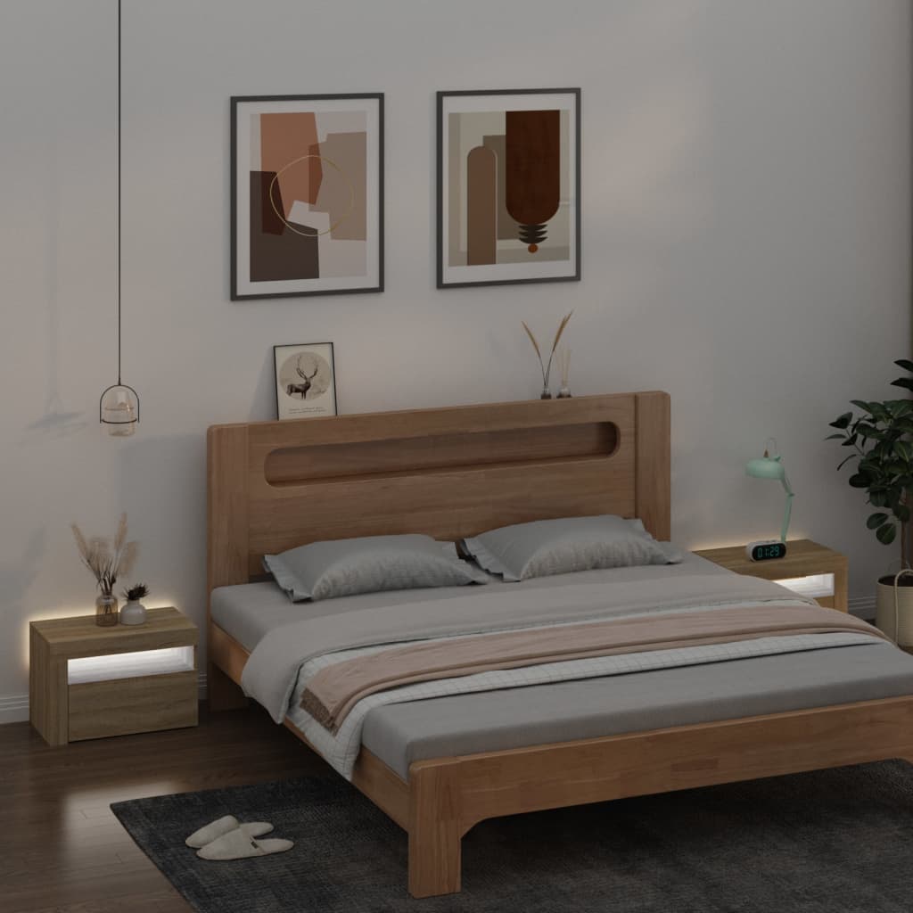 Comodini 2 pz con Luci LED Rovere Sonoma 60x35x40 cm - homemem39