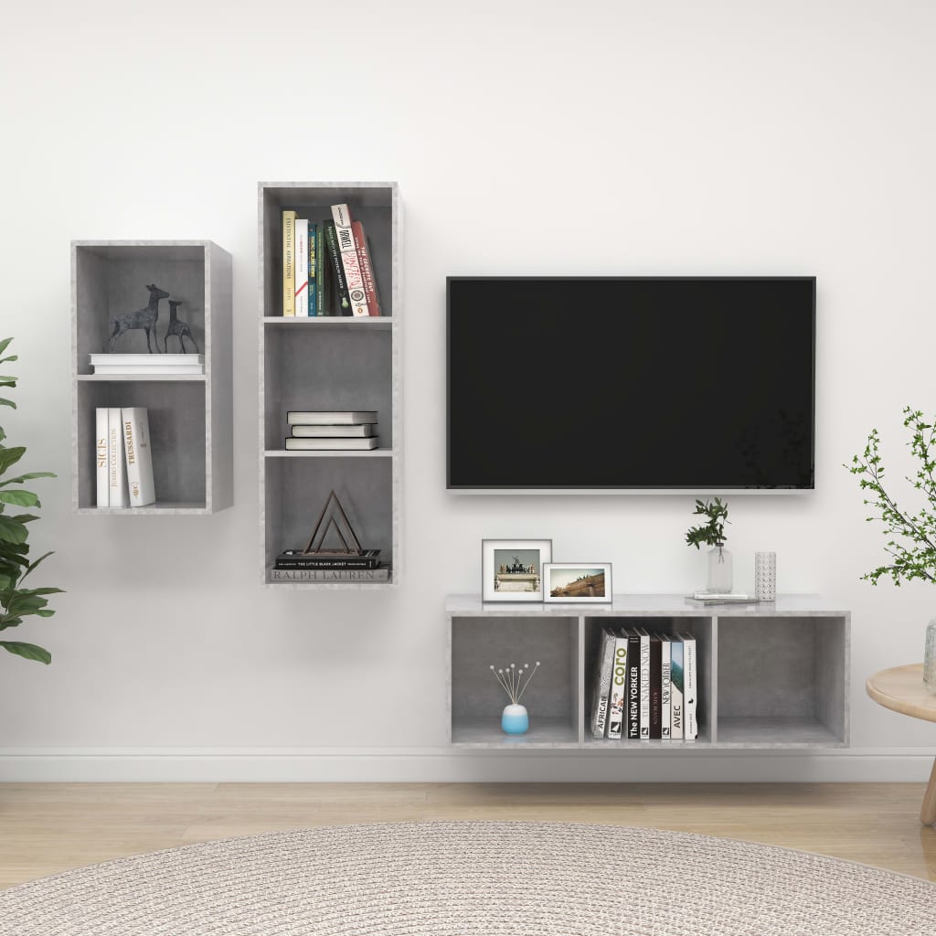 Set Mobili TV 3 pz Grigio Cemento in Legno Multistrato - homemem39
