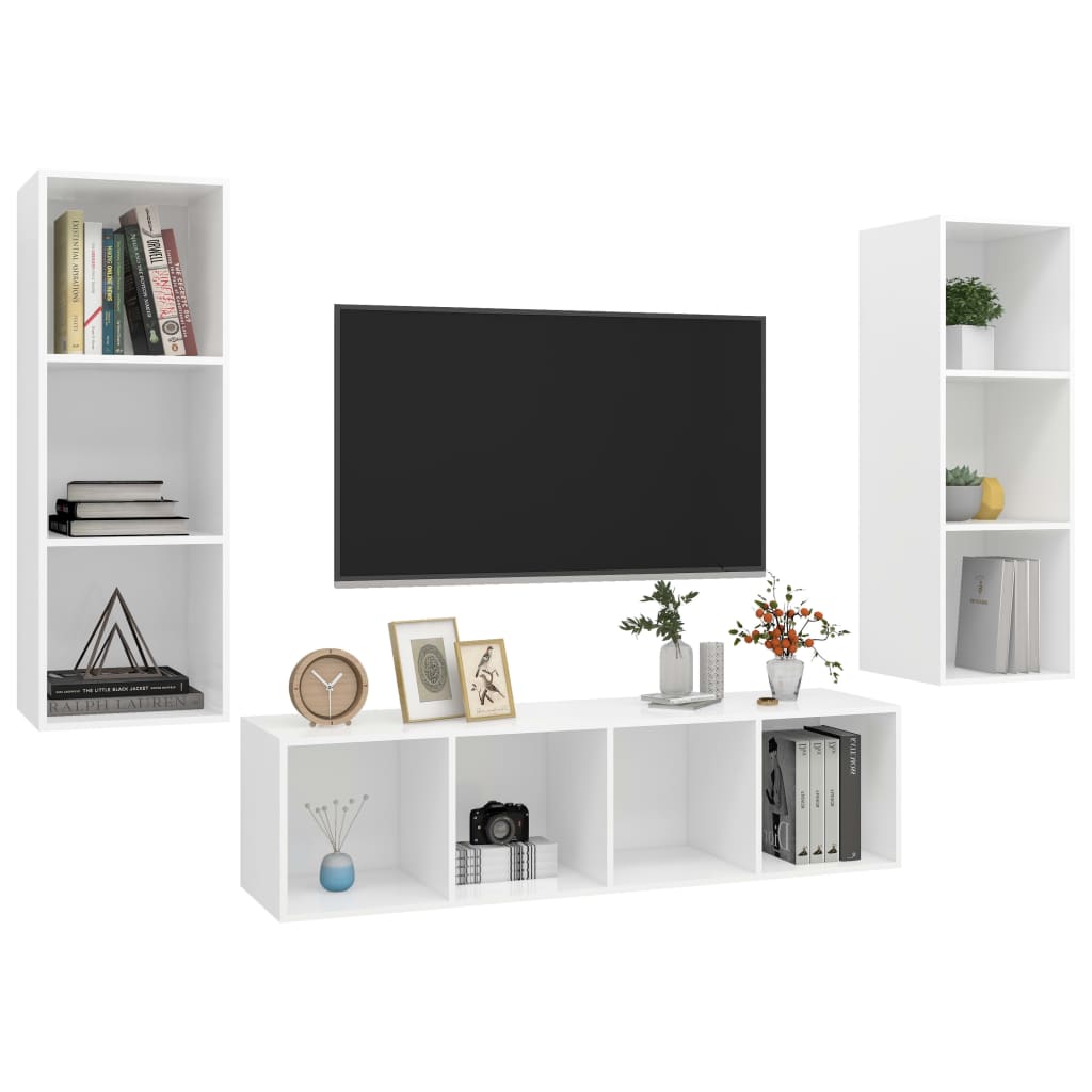Set Mobile TV 3 pz Bianco in Truciolato - homemem39