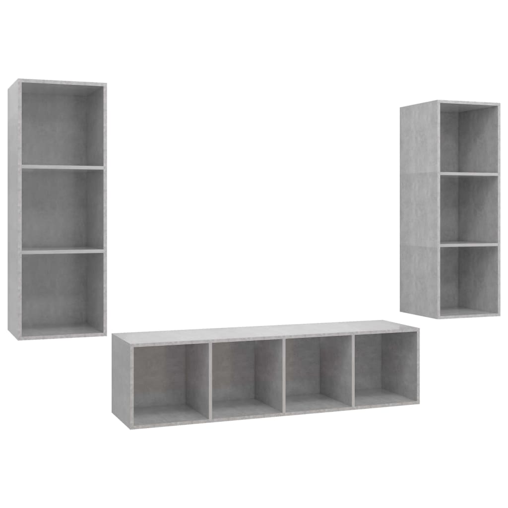 Set Porta TV 3 pz Grigio Cemento in Truciolato - homemem39