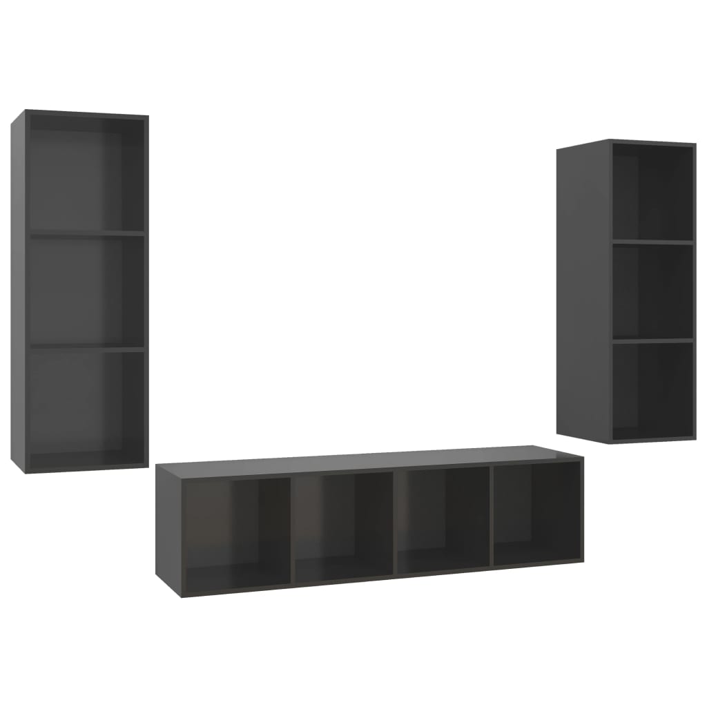 Set Mobile TV 3 pz Grigio Lucido in Truciolato - homemem39