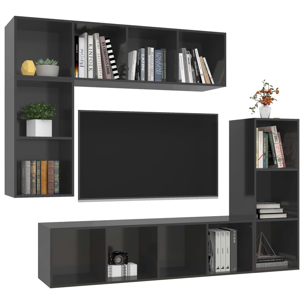 Set Mobile TV 4 pz Grigio Lucido in Truciolato - homemem39