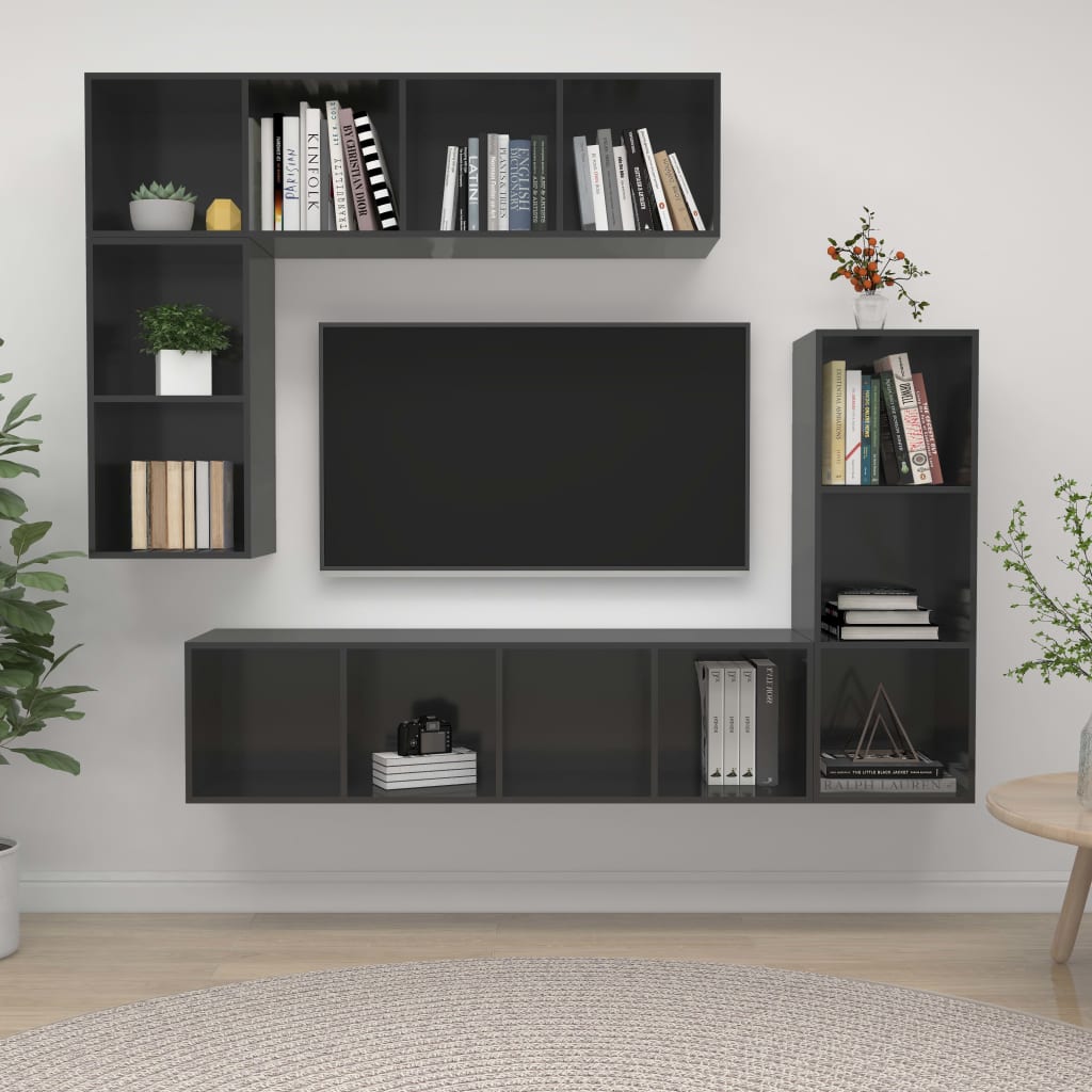 Set Mobile TV 4 pz Grigio Lucido in Truciolato - homemem39