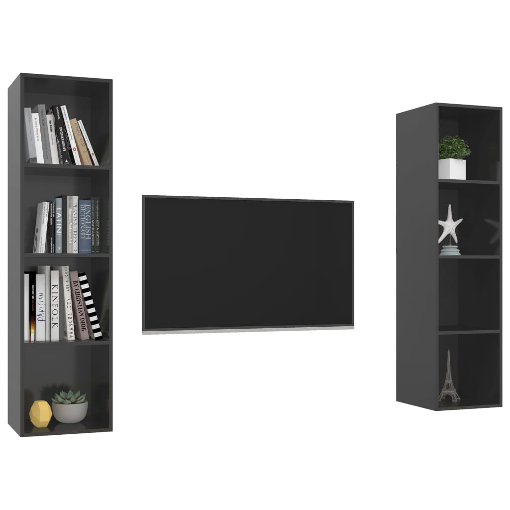 Mobile TV a Parete 2 pz Grigio Lucido in Truciolato - homemem39