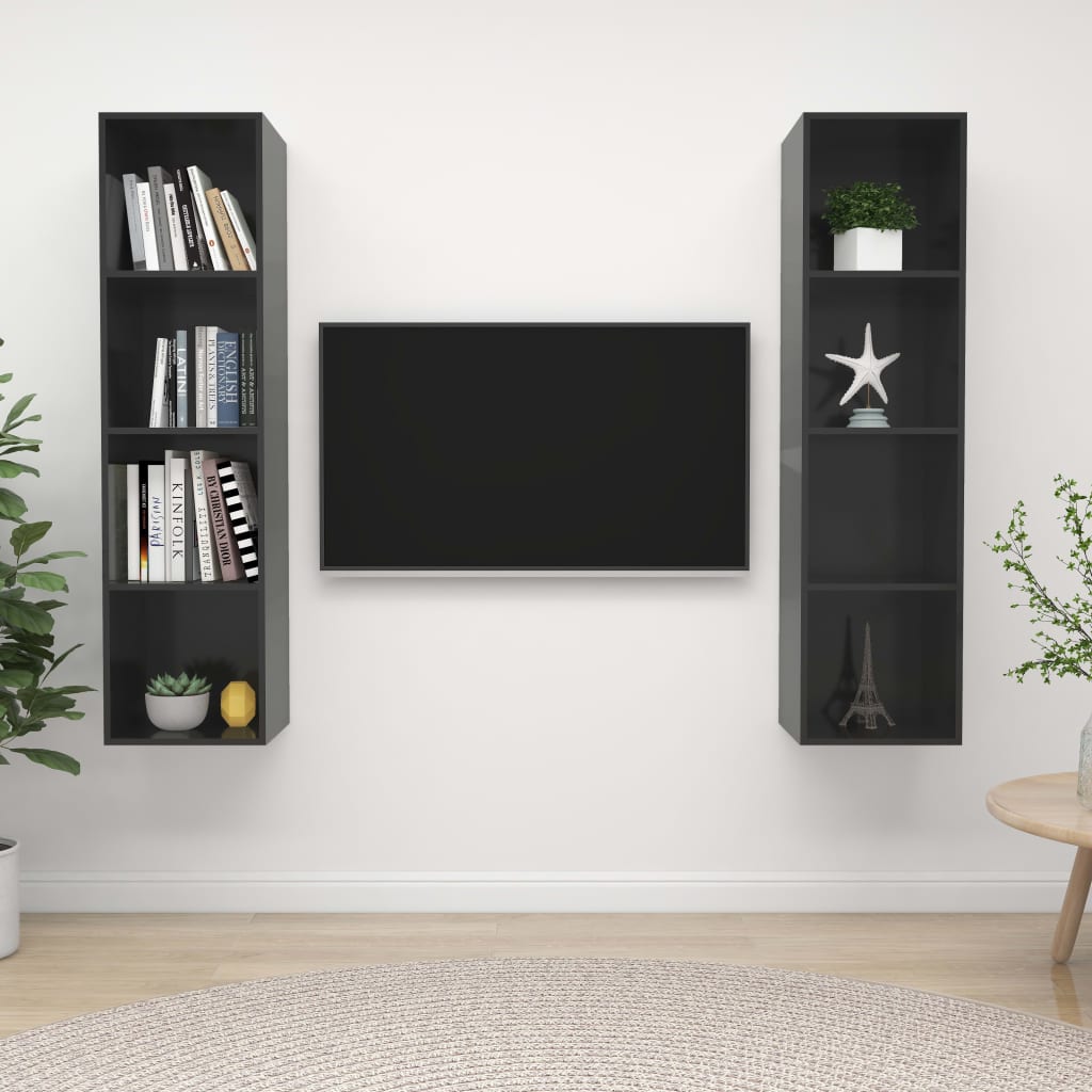 Mobile TV a Parete 2 pz Grigio Lucido in Truciolato - homemem39