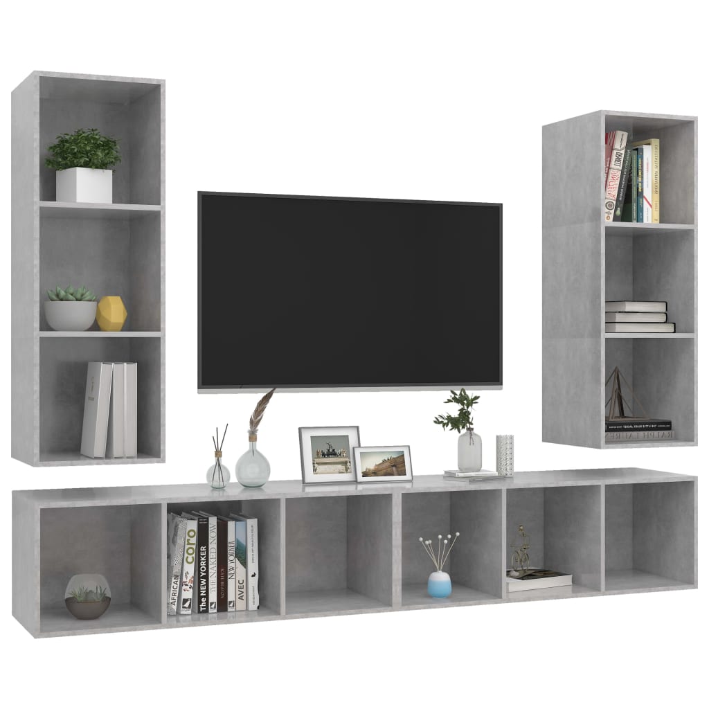 Mobile TV a Parete 4 pz Grigio Cemento in Truciolato - homemem39