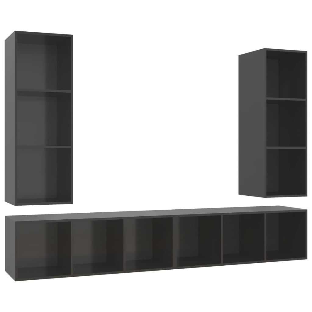 Mobile TV a Parete 4 pz Grigio Lucido in Truciolato - homemem39