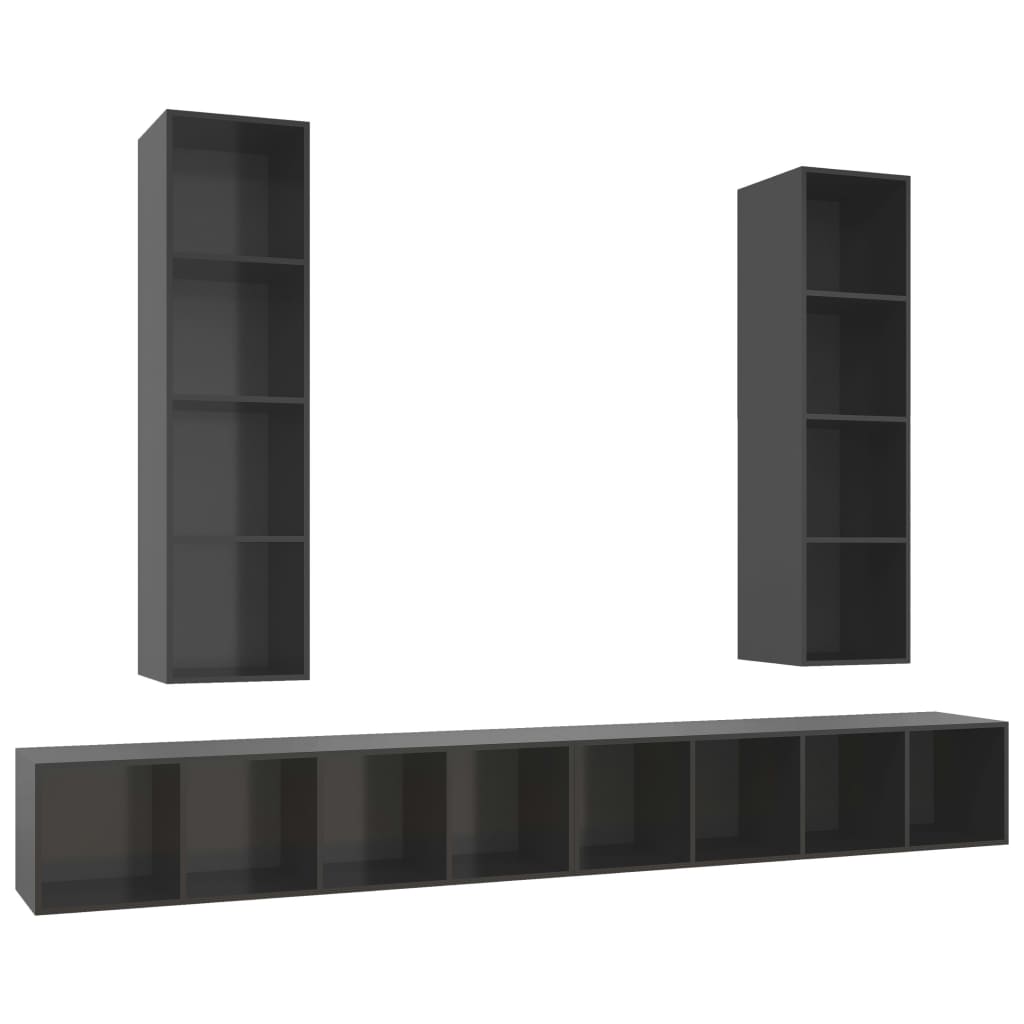 Mobile TV a Parete 4 pz Grigio Lucido in Legno Multistrato - homemem39