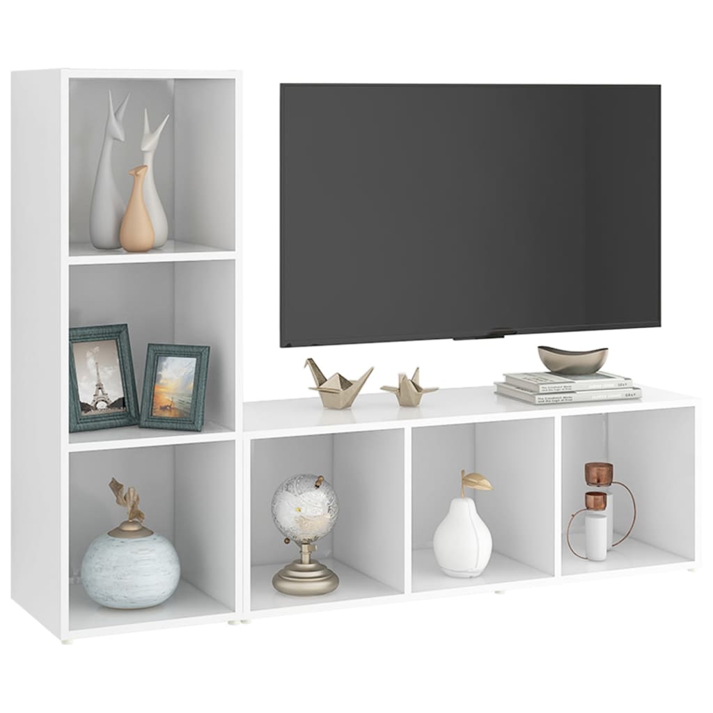 Mobili TV 2 pz Bianchi 107x35x37 cm in Legno Multistrato - homemem39