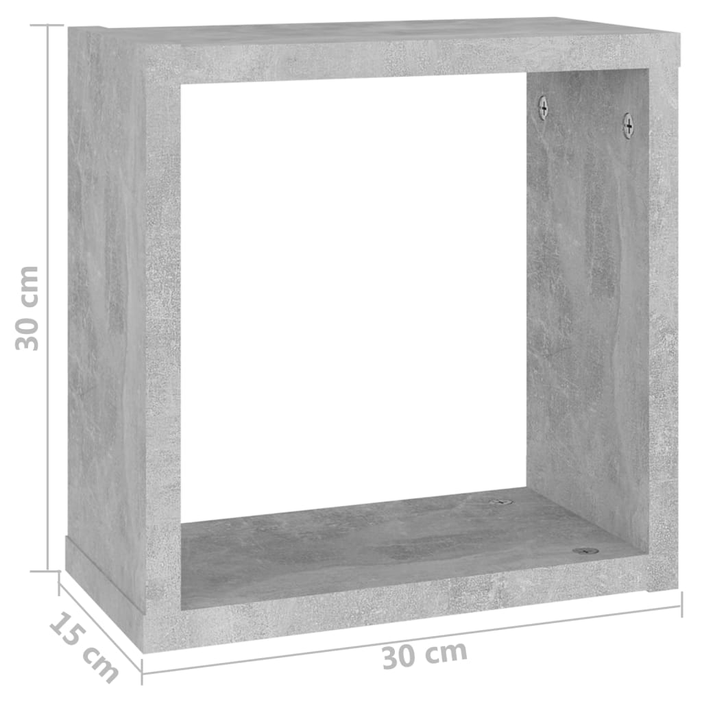 Mensole Parete a Cubo 2 pz Grigio Cemento 30x15x30 cm | homemem39