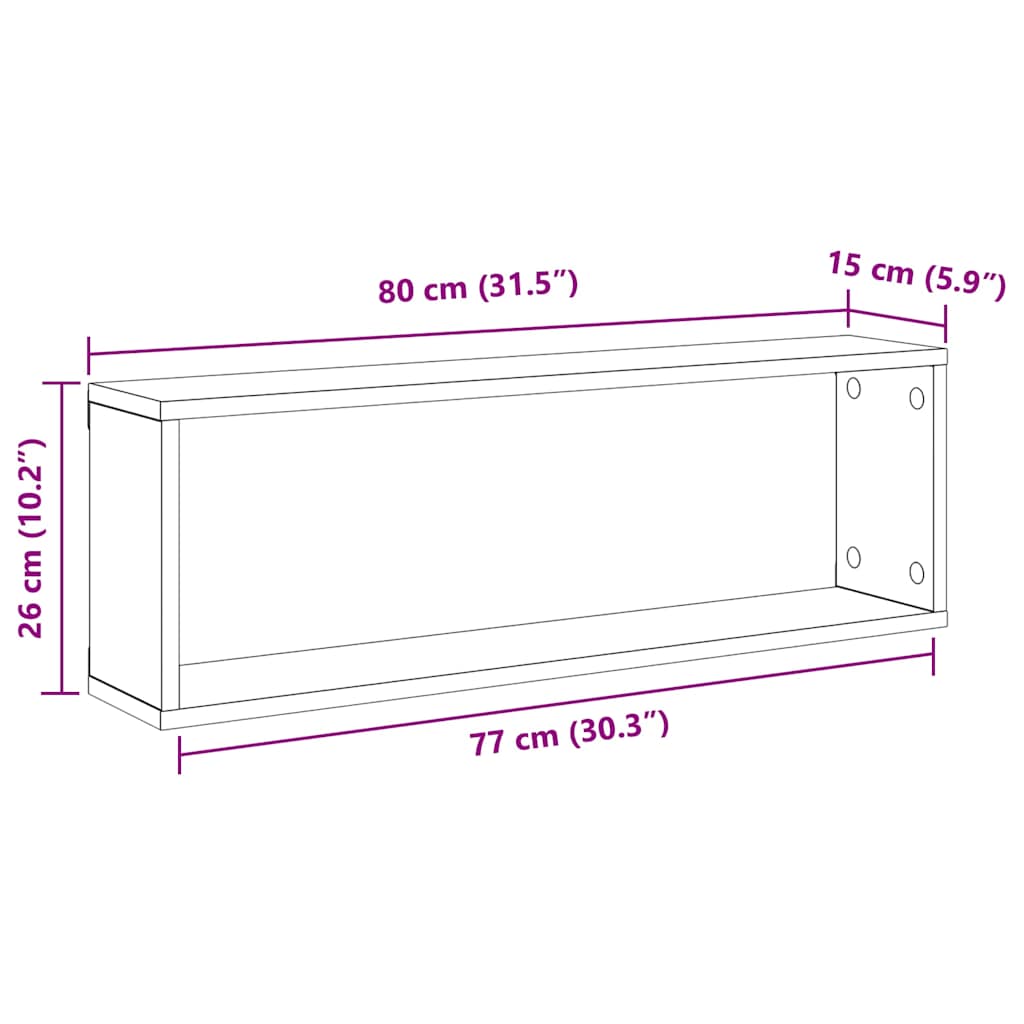 Mensole Parete Cubo 2pz Rovere Sonoma 80x15x26,5cm Multistrato - homemem39
