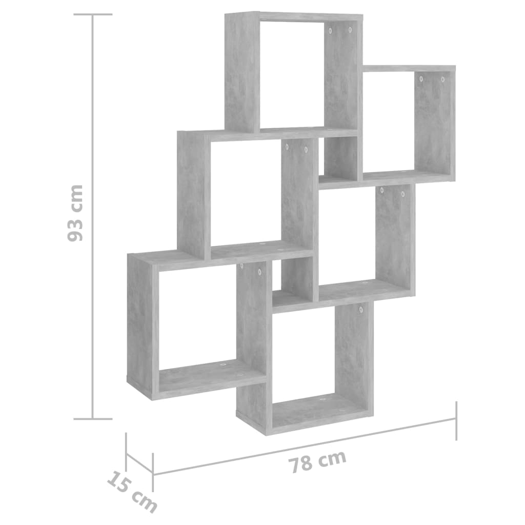 Mensola Parete Cubo Grigio Cemento 78x15x93cm Legno Multistrato - homemem39
