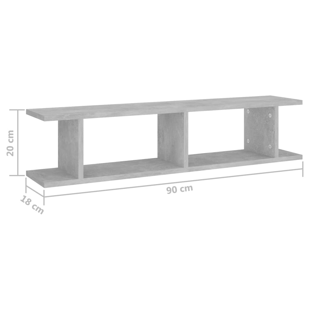 Mensole Parete 2pz Grigio Cemento 90x18x20 cm Legno Multistrato | homemem39
