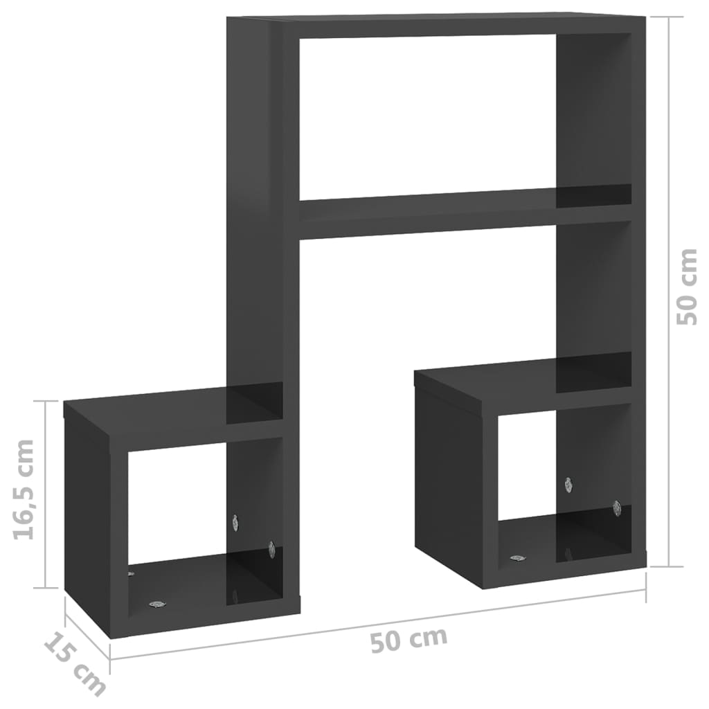 Mensole a Muro 2 pz Grigio Lucido 50x15x50 cm Legno Multistrato | homemem39