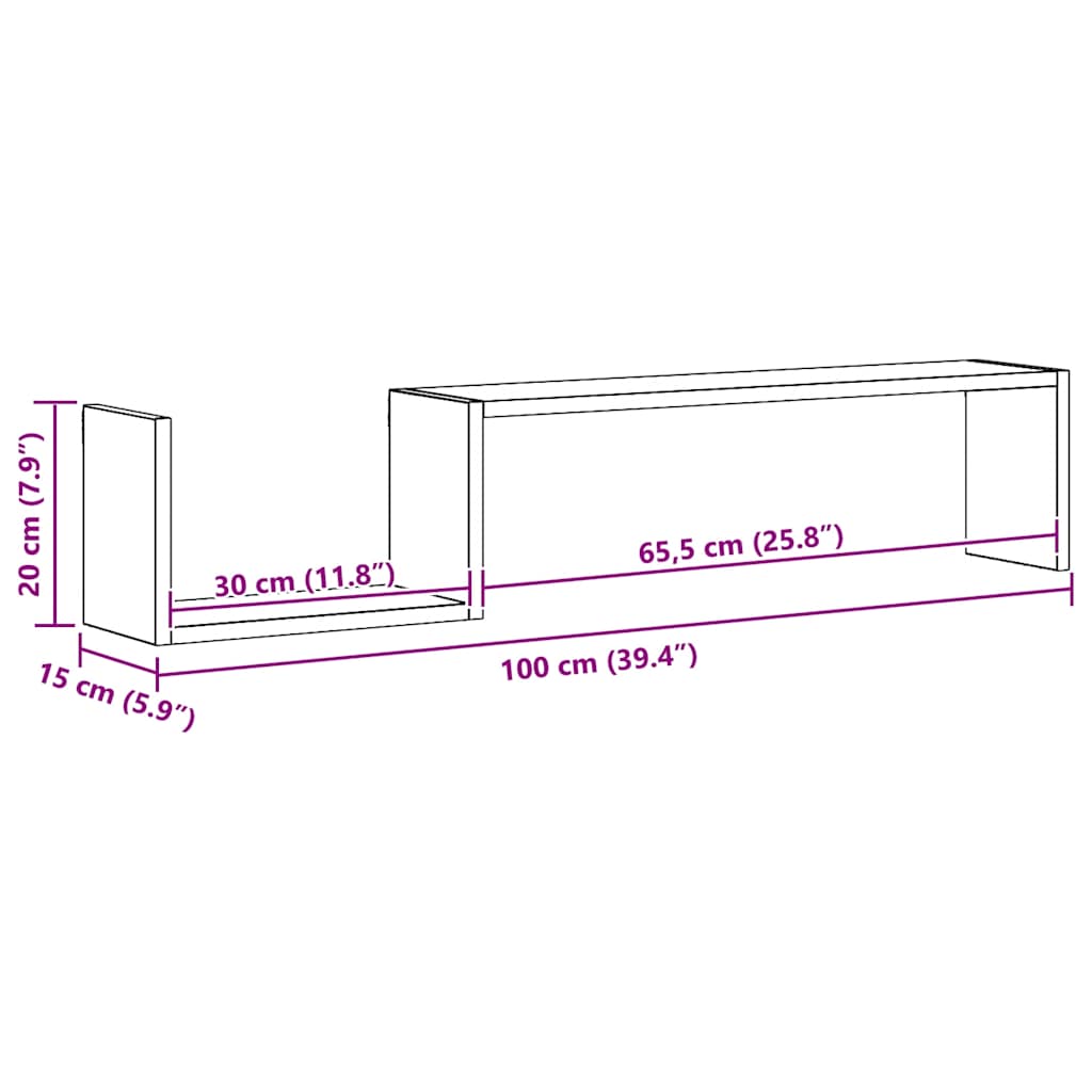 Mensole Parete 2pz Grigio Cemento 100x15x20cm Legno Multistrato
