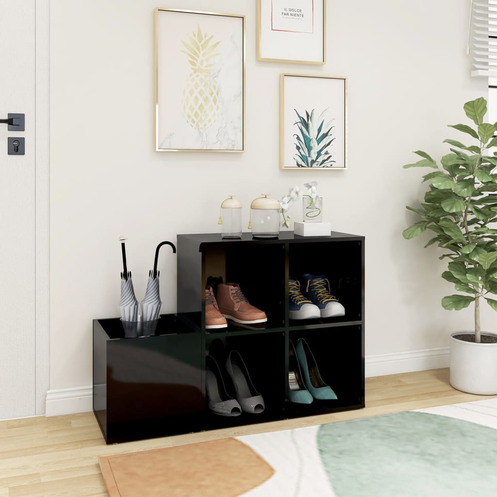 Glossy Black Entrance Shoe Rack 105x35.5x70cm Multilayer Wood