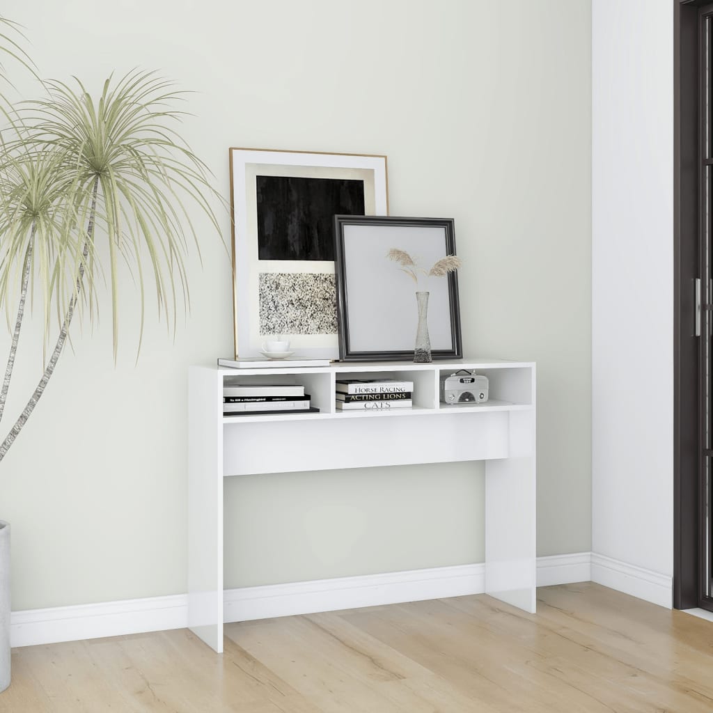 Tavolino Consolle Bianco Lucido 105x30x80 cm Legno Multistrato - homemem39