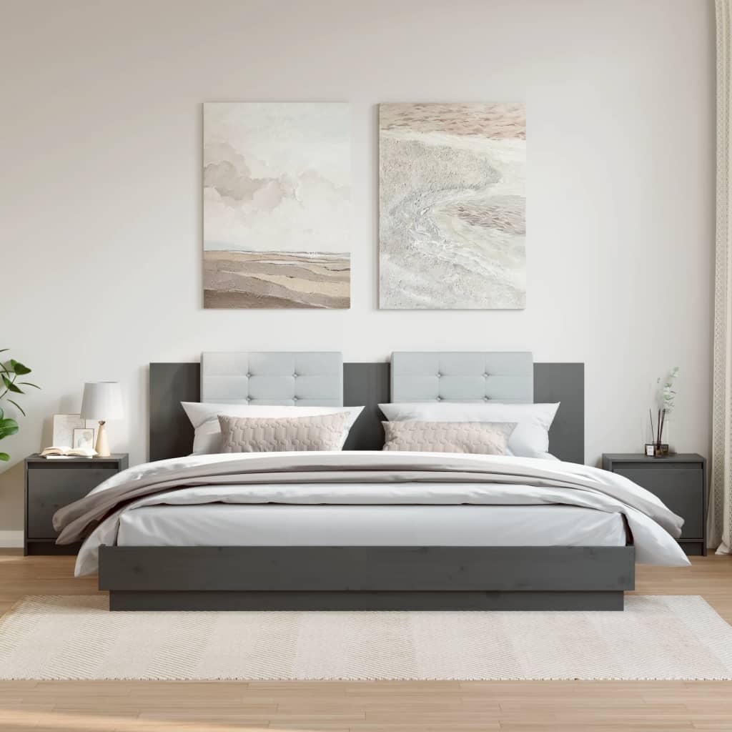 Comodini 2 pz Grigi 40x30,5x40 cm in Legno Massello di Pino - homemem39
