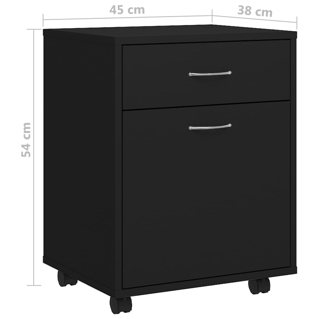 Mobiletto con Rotelle Nero 45x38x54cm in Legno Multistrato | homemem39