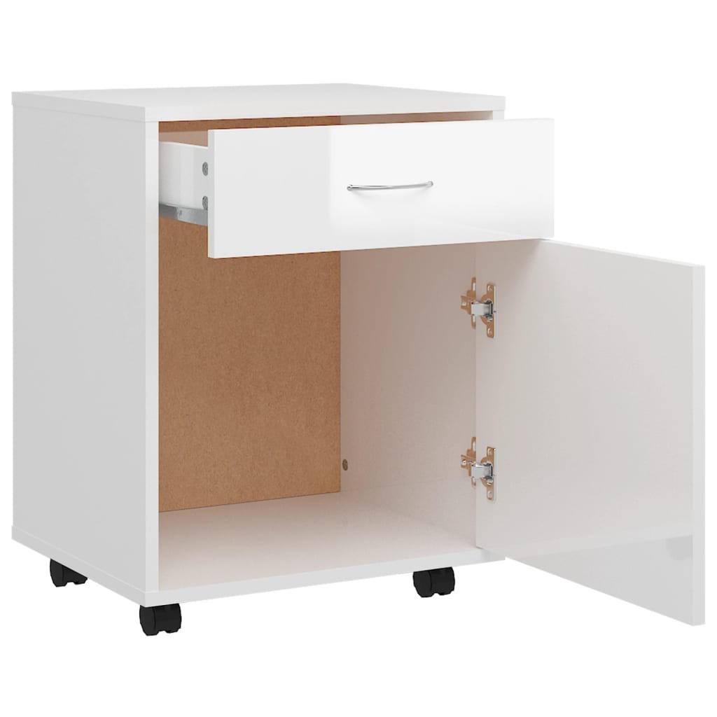 Mobiletto con Ruote Bianco Lucido 45x38x54cm Legno Multistrato - homemem39