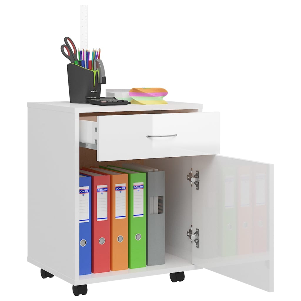 Mobiletto con Ruote Bianco Lucido 45x38x54cm Legno Multistrato - homemem39