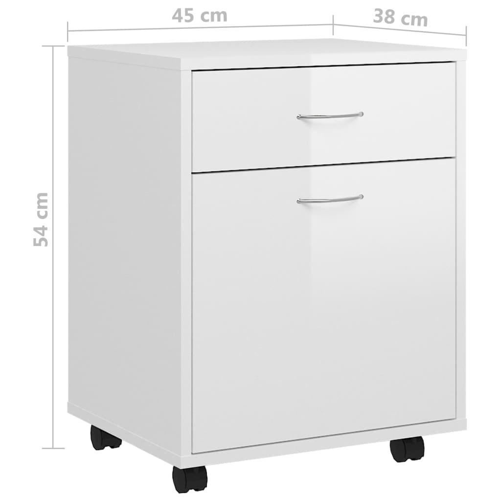 Mobiletto con Ruote Bianco Lucido 45x38x54cm Legno Multistrato - homemem39