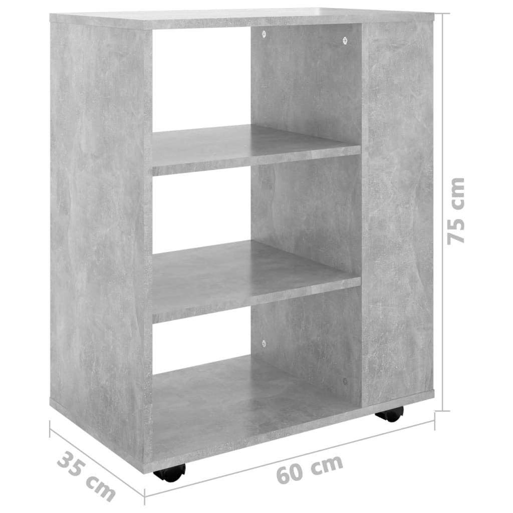 Mobiletto con Ruote Grigio Cemento 60x35x75cm Legno Multistrato | homemem39