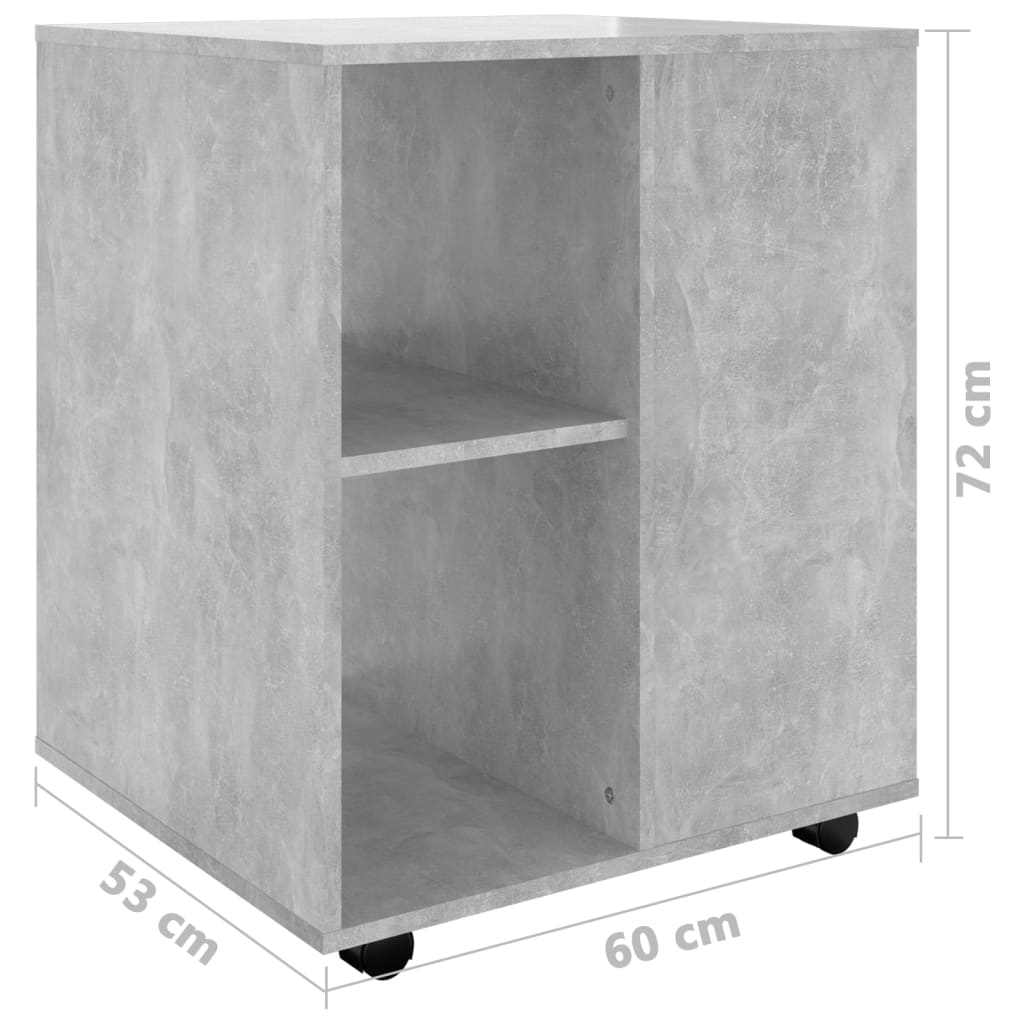 Mobiletto con Ruote Grigio Cemento 60x53x72cm Legno Multistrato | homemem39