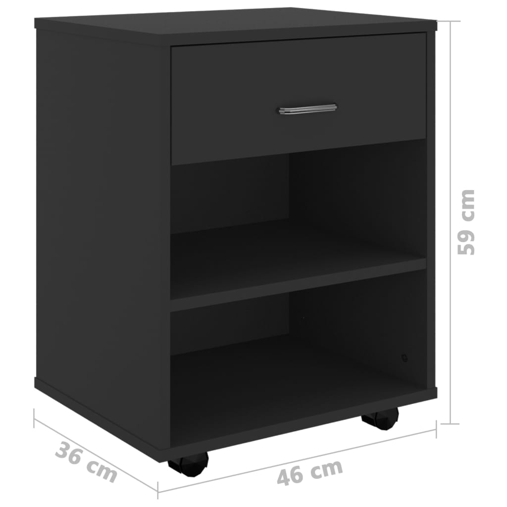 Mobiletto con Ruote Nero 46x36x59 cm in Legno Multistrato - homemem39