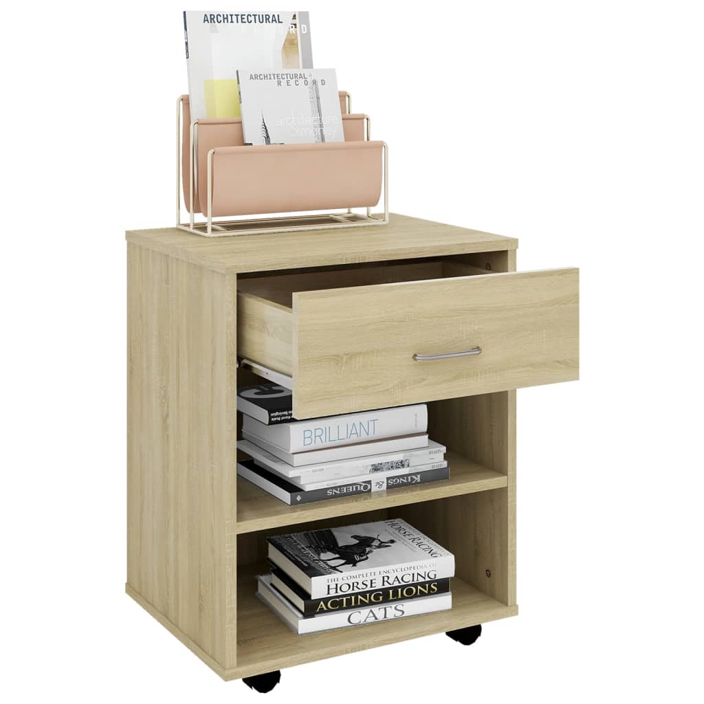 Mobiletto con Ruote Rovere Sonoma 46x36x59 cm Legno Multistrato - homemem39
