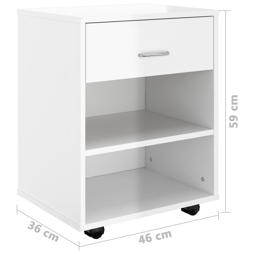 Mobiletto con Ruote Bianco Lucido 46x36x59 cm Legno Multistrato | homemem39