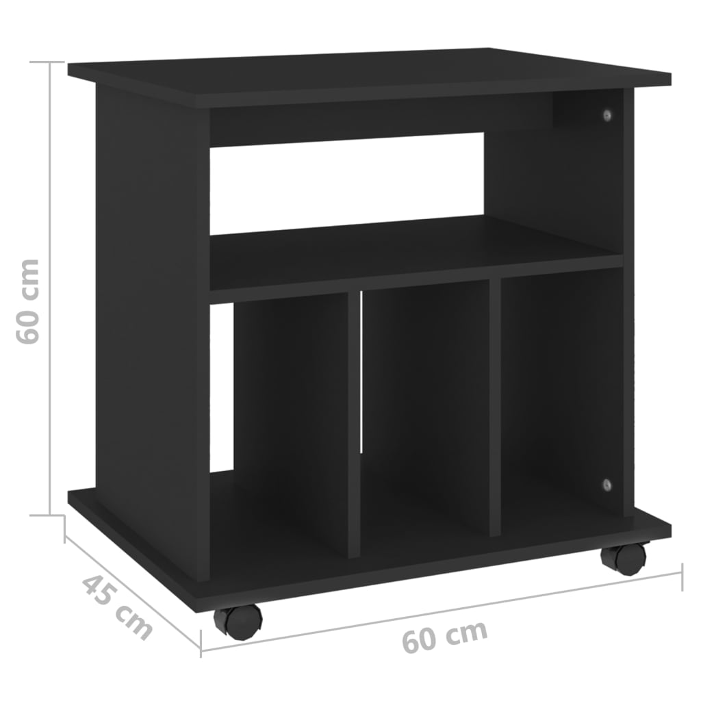 Mobiletto con Ruote Nero 60x45x60 cm in Legno Multistrato | homemem39