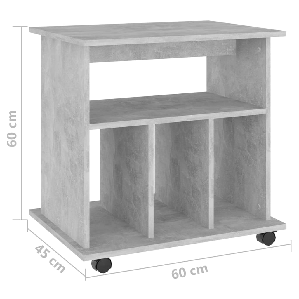 Mobiletto con Ruote Grigio Cemento 60x45x60cm Legno Multistrato | homemem39