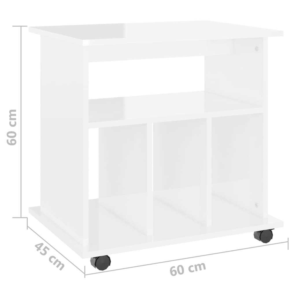 Mobiletto con Ruote Bianco Lucido 60x45x60 cm Legno Multistrato | homemem39