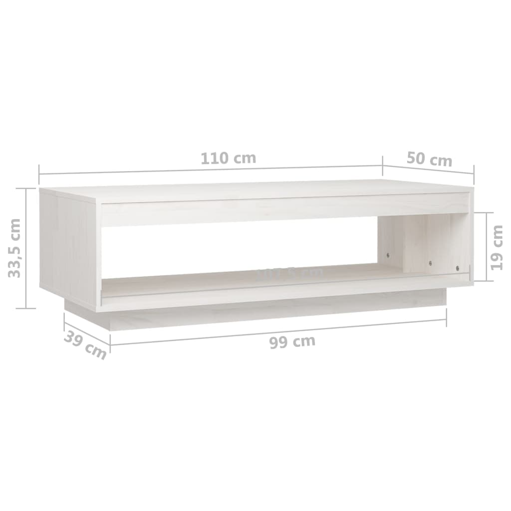 Tavolino da Salotto Bianco 110x50x33,5 cm in Legno di Pino